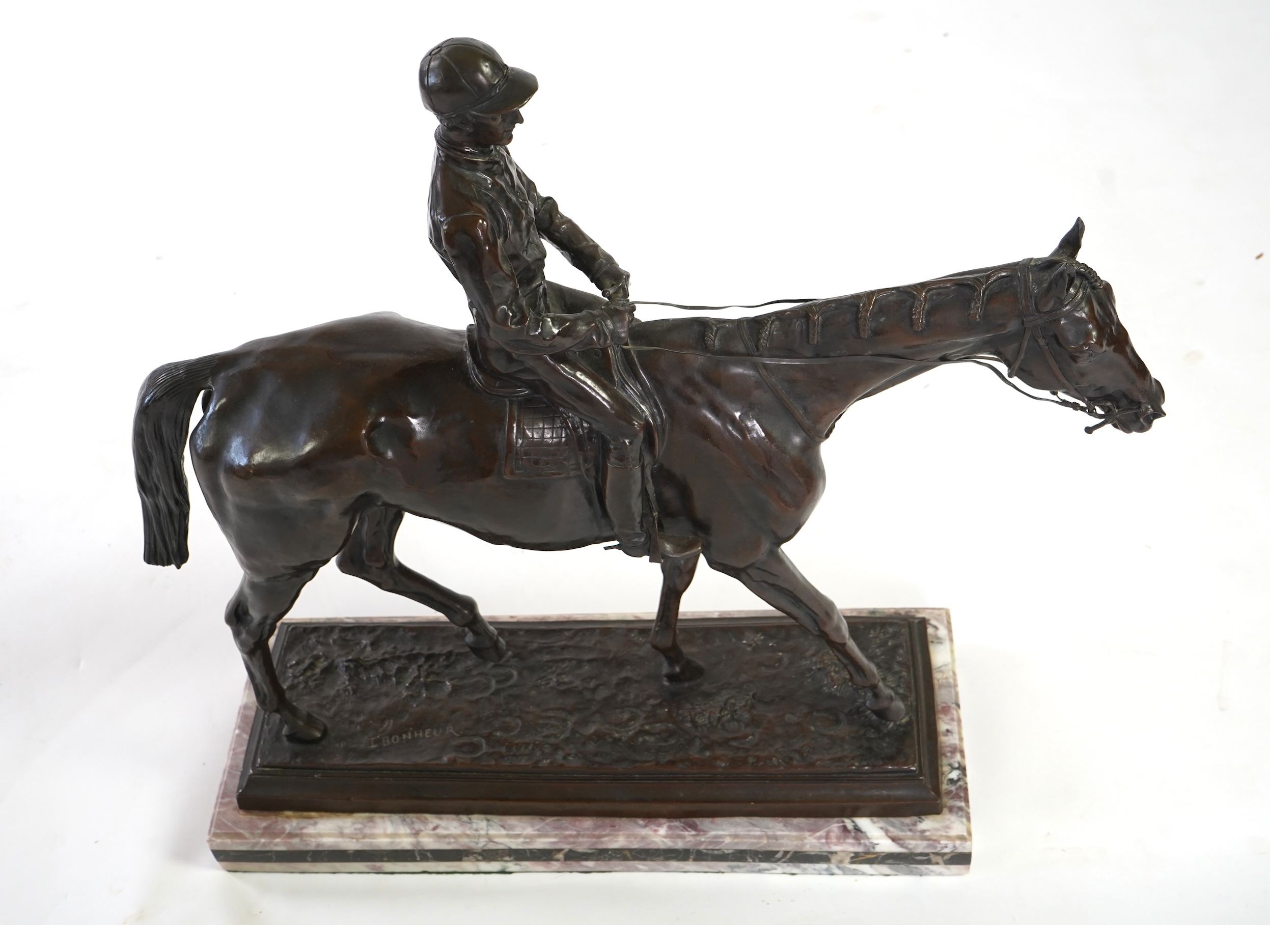 A large bronze equestrian group of a racehorse and jockey, late cast after Isidore Jules Bonheur